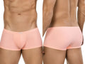 26014 Apolo trunks in ribbed orange fabric, shown from front and back views on a male model.