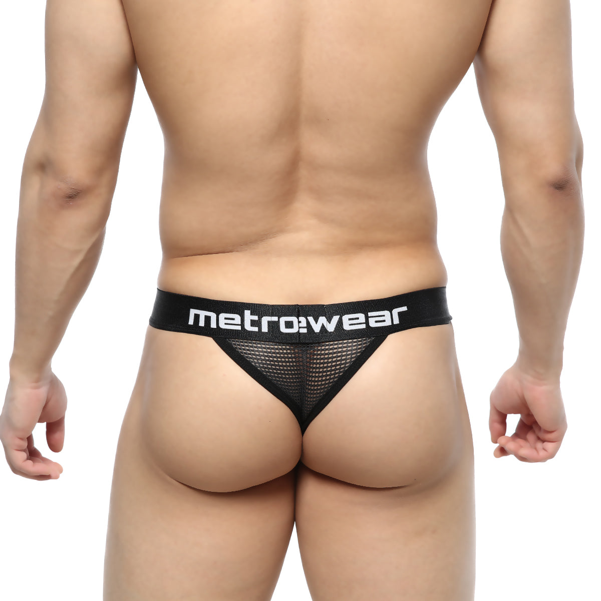 Black mesh thong with metro wear branded waistband from MetroMaleWear Grid Mesh Thong Black 2912-35 product