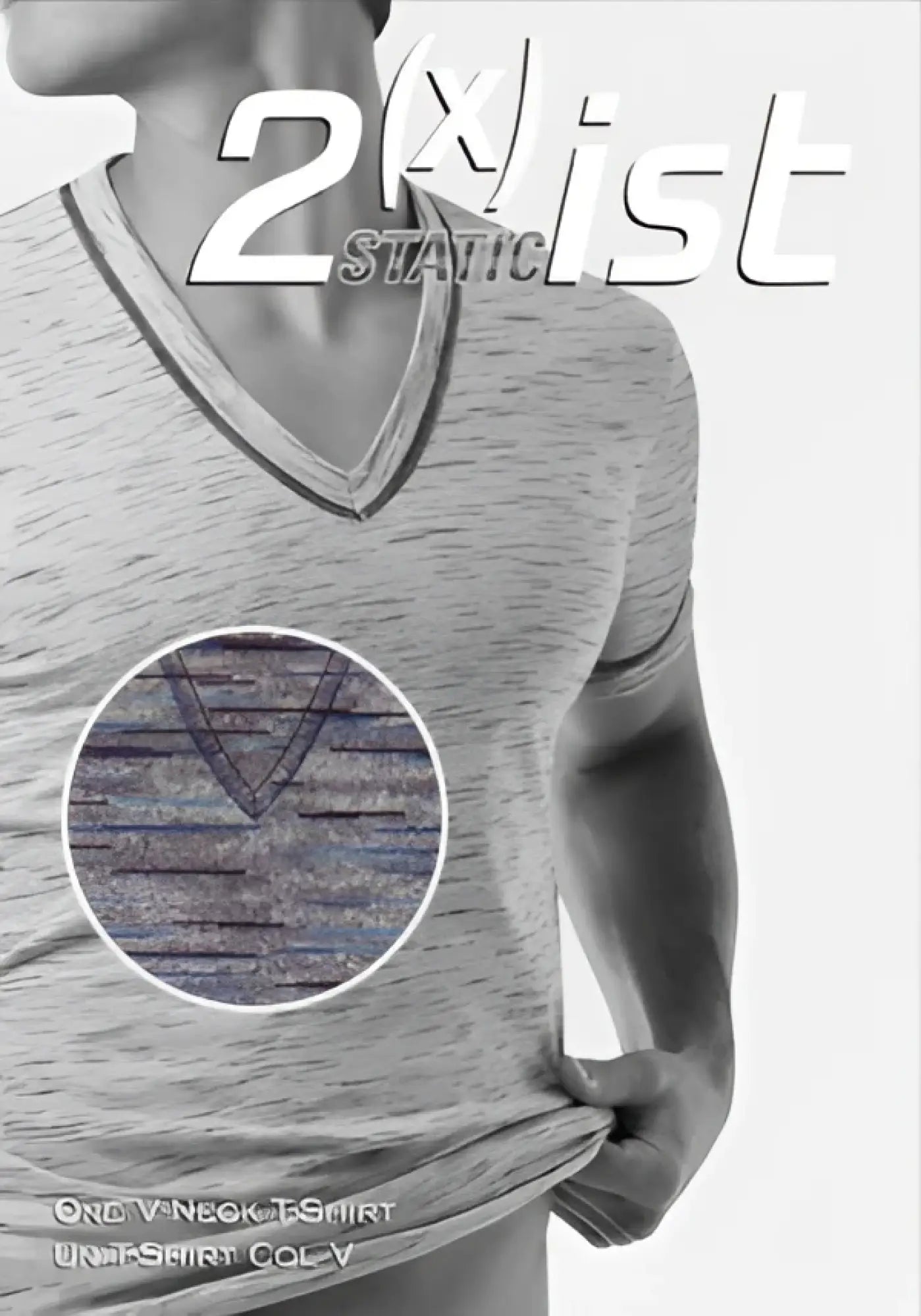 Gray heathered 2xist static deep v neck t shirt with subtle textured pattern size l made of soft fabric