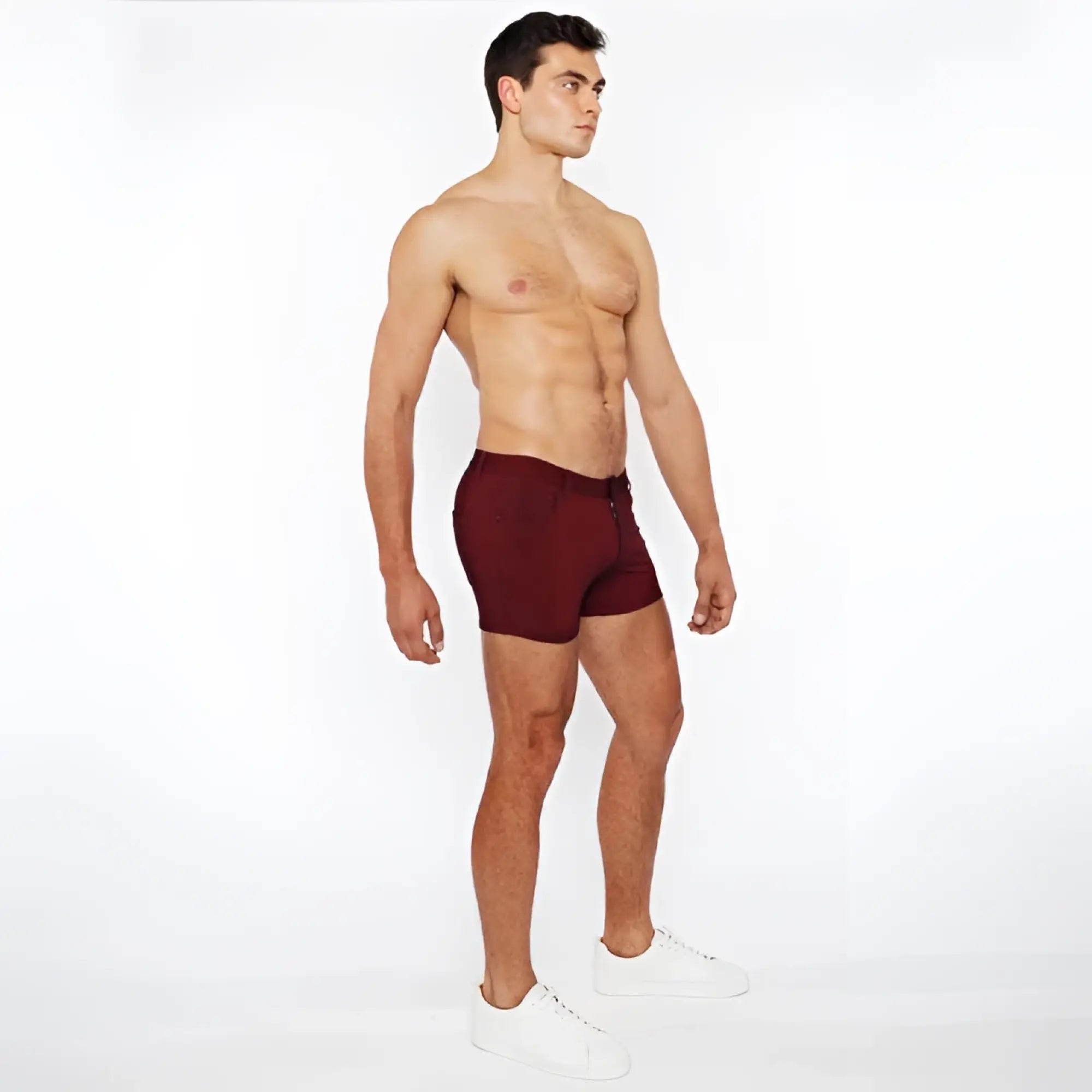Maroon 3 inch stretch knit duo tone short athletic briefs with sleek form fitting design and subtle texture