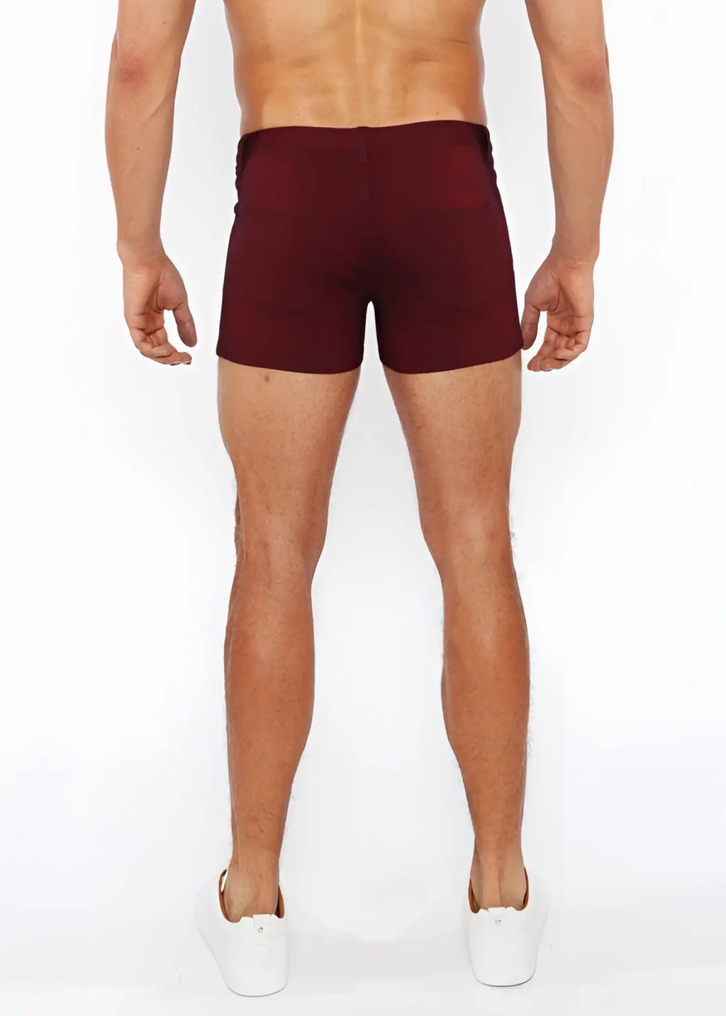 Maroon 3 inch stretch knit duo tone short athletic briefs with smooth form fitting fabric and subtle side seam detailing