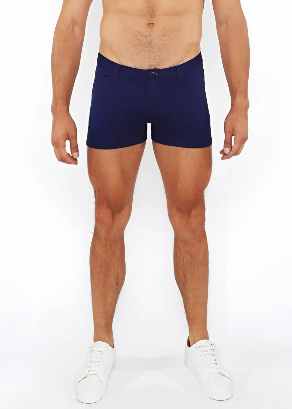 Navy blue 3 inch stretch knit duo tone briefs with subtle front button closure for comfortable everyday wear