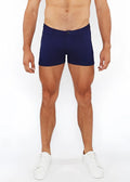 Navy blue 3 inch stretch knit duo tone briefs with subtle front button closure for comfortable everyday wear