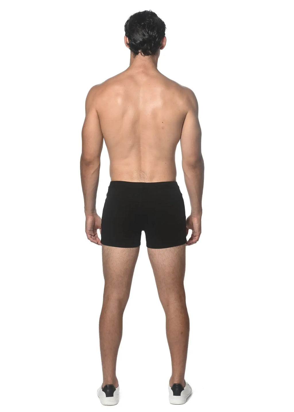 Black 3 inch stretch knit short briefs made of stretch knit fabric for comfortable daily wear