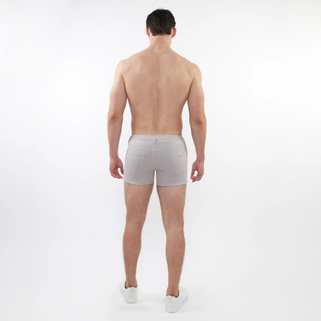 Light gray 3 inch stretch knit athletic briefs with subtle waistband seam detail for comfortable active wear