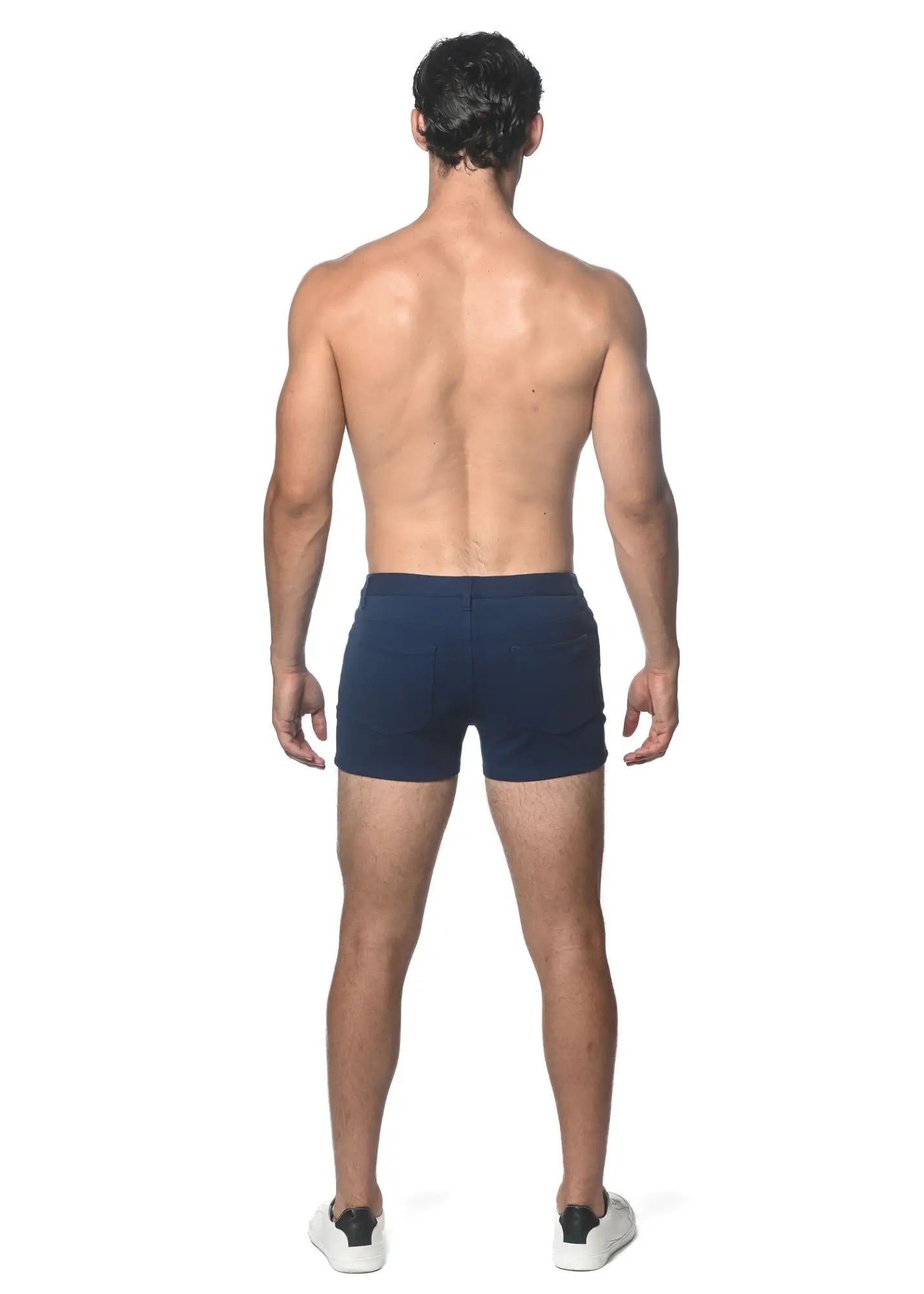 Navy blue 3 inch stretch knit short briefs made of stretch knit fabric for comfortable everyday wear