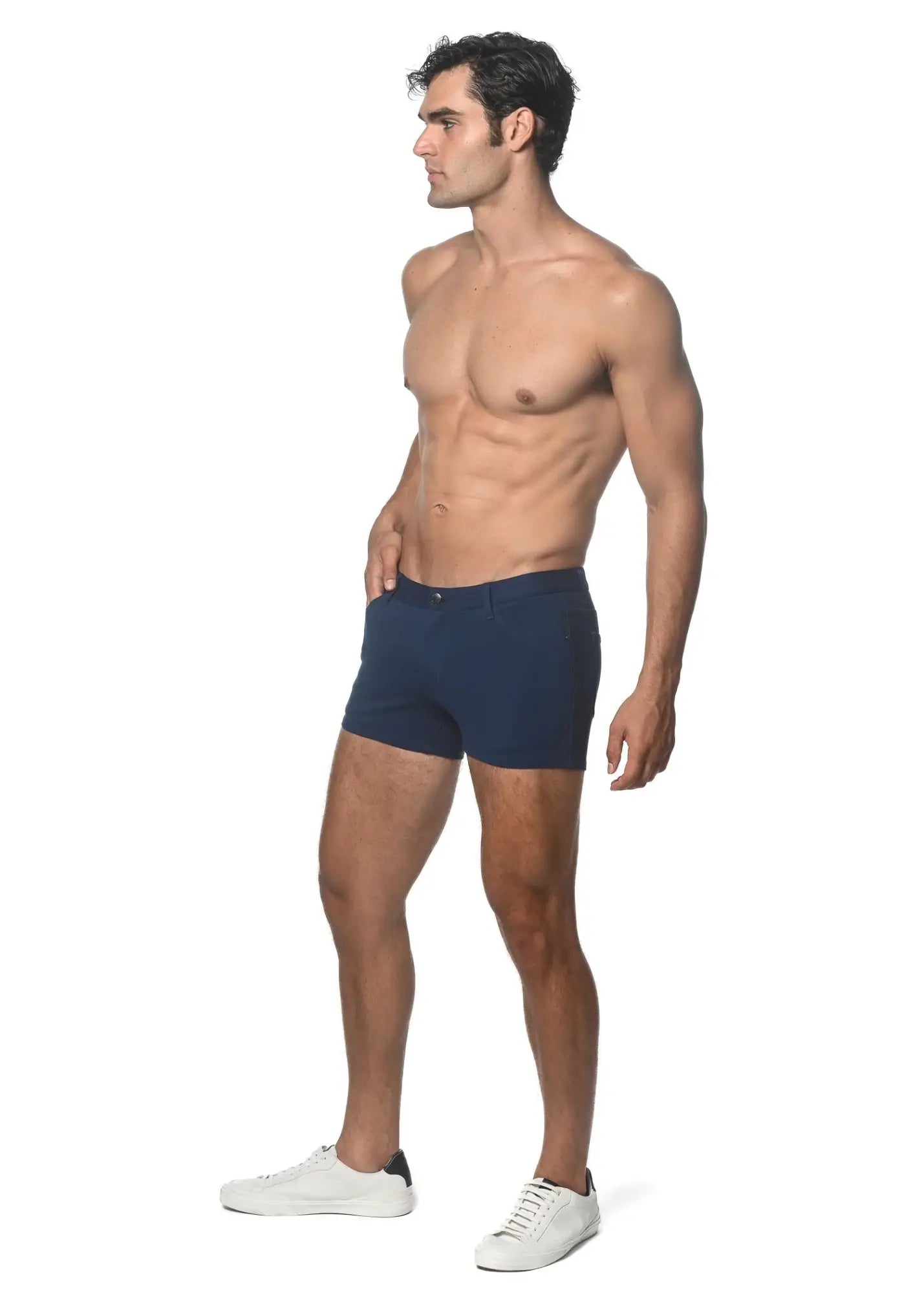 Navy blue 3 inch stretch knit short briefs made of stretchy fabric for comfortable everyday wear