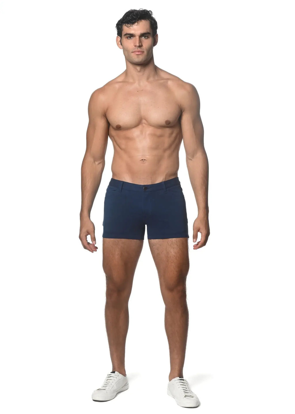 Navy blue 3 inch stretch knit briefs with front zipper closure for comfortable everyday wear