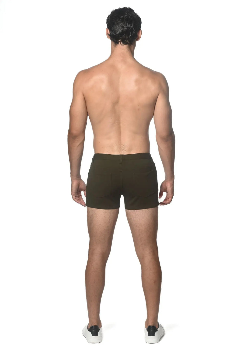 Olive green cotton briefs with 3 inch stretch knit short design offering comfort and flexibility
