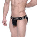 Black men’s briefs metroMalewear asian bikini metal 3004-m20 with decorative silver chain pattern waistband