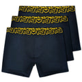 Three navy blue sheath 3.0 modal men’s no-fly boxer briefs with bold yellow geometric waistband 3 pack