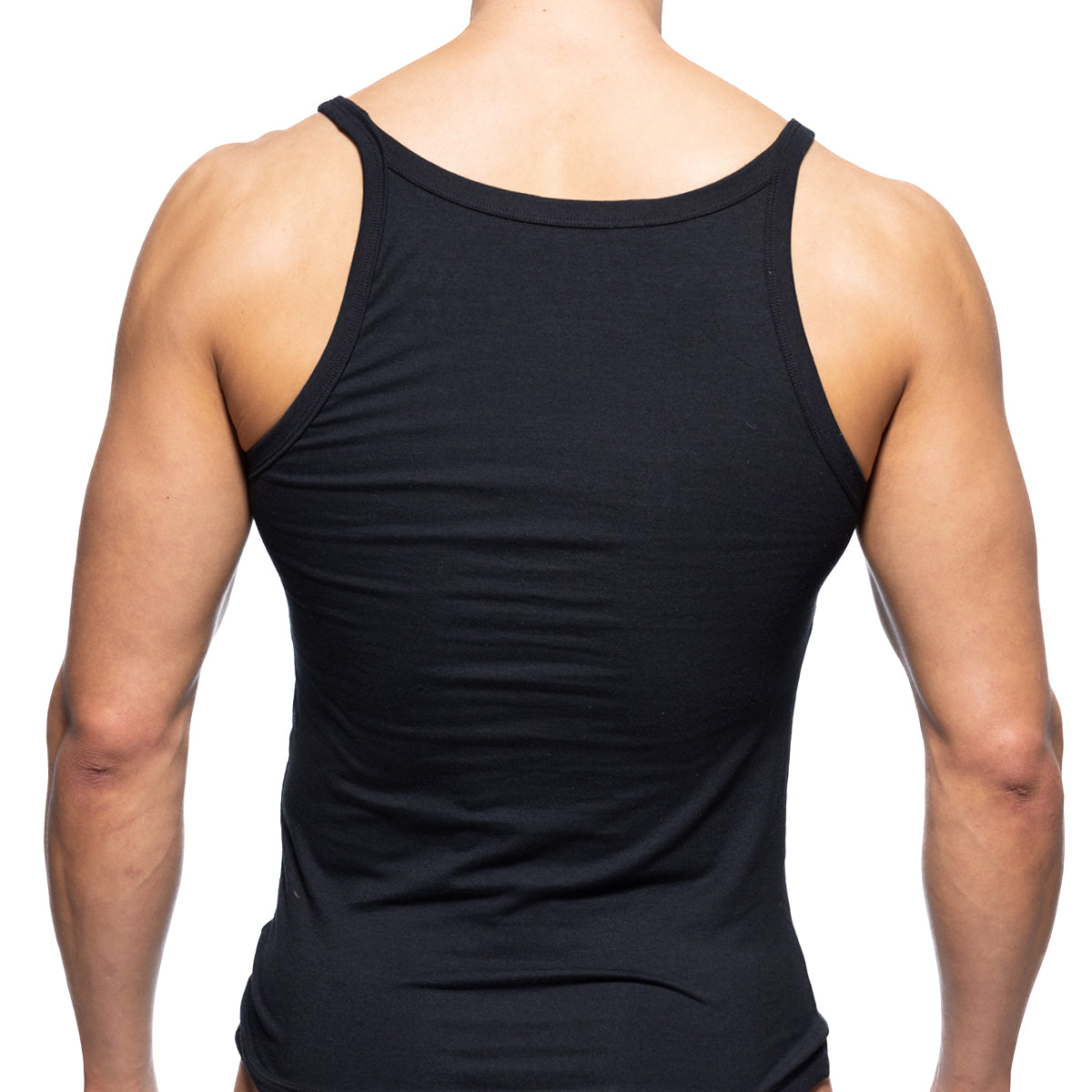 MetroMaleWear modern black sleeveless fitted tank top with rounded neckline ideal for casual wear
