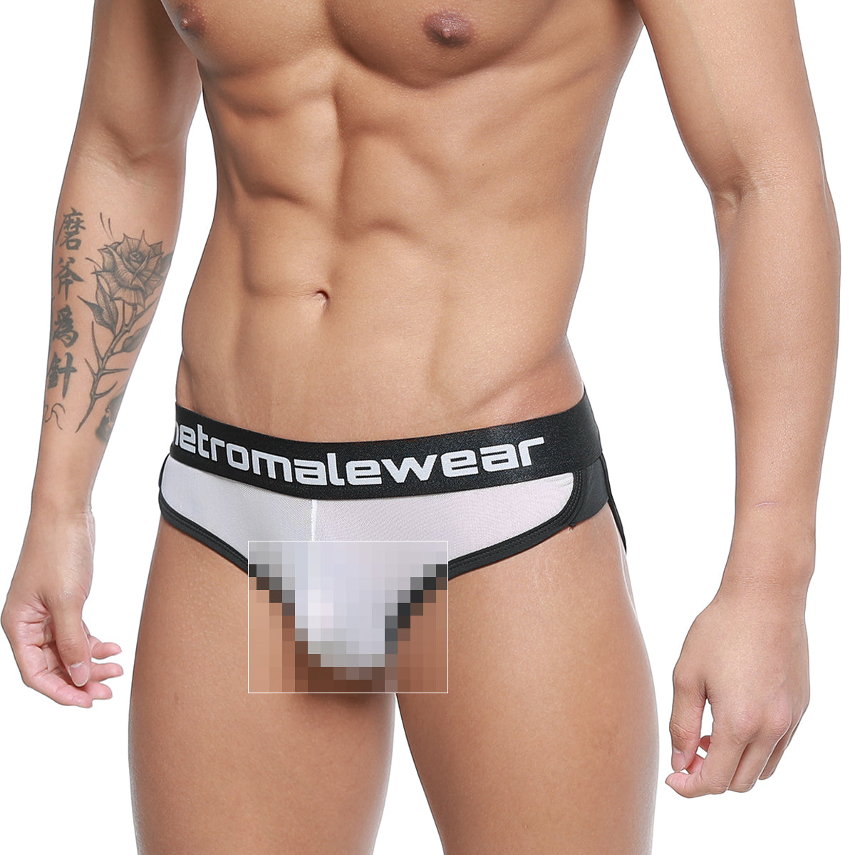 Black and white MetroMaleWear active briefs with mesh fabric and branded waistband for comfort and support