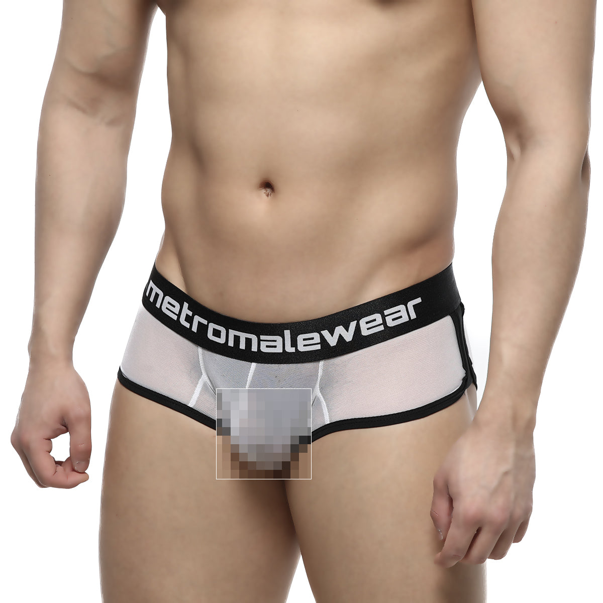 Black and transparent mesh briefs with metromalewear branded waistband from metro male wear active boxer white mesh 3327-71