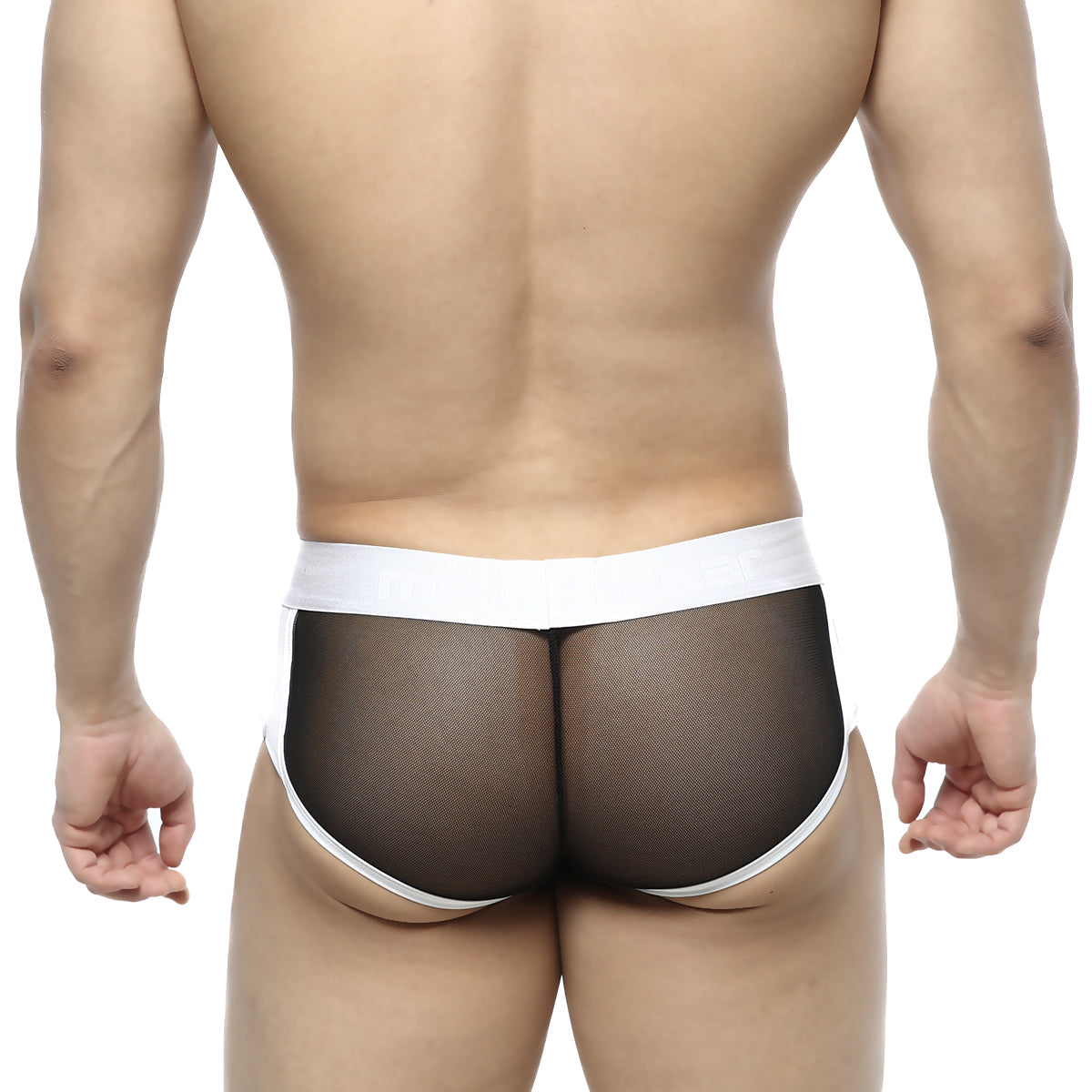 MetroMaleWear active boxer black mesh briefs with white elastic waistband and leg openings for breathable comfort
