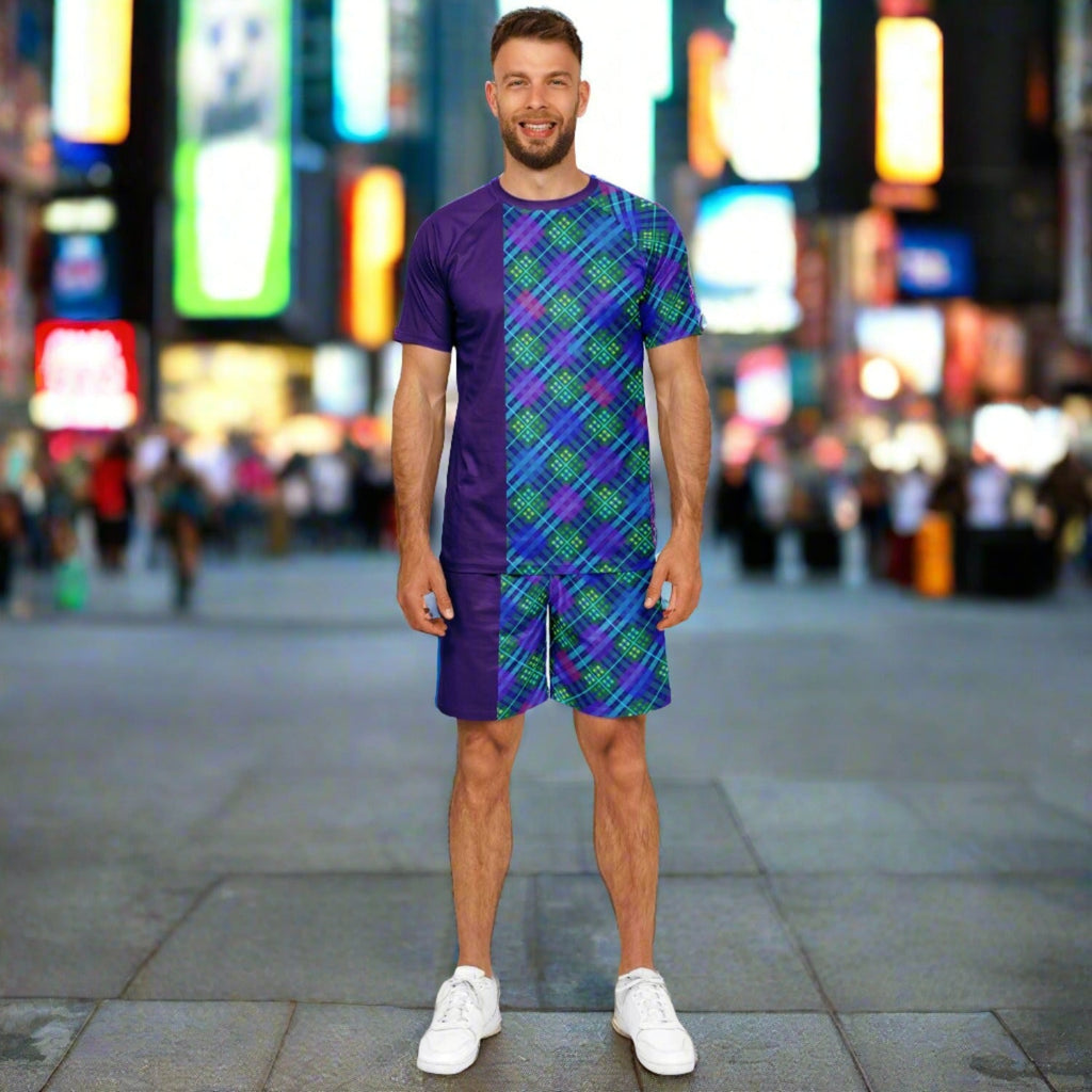 Maris Equi Blue Tartan Shorts And Top Set For Men