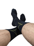 4 rth black sport socks with subtle green fern embroidery on the side made from breathable crew fabric