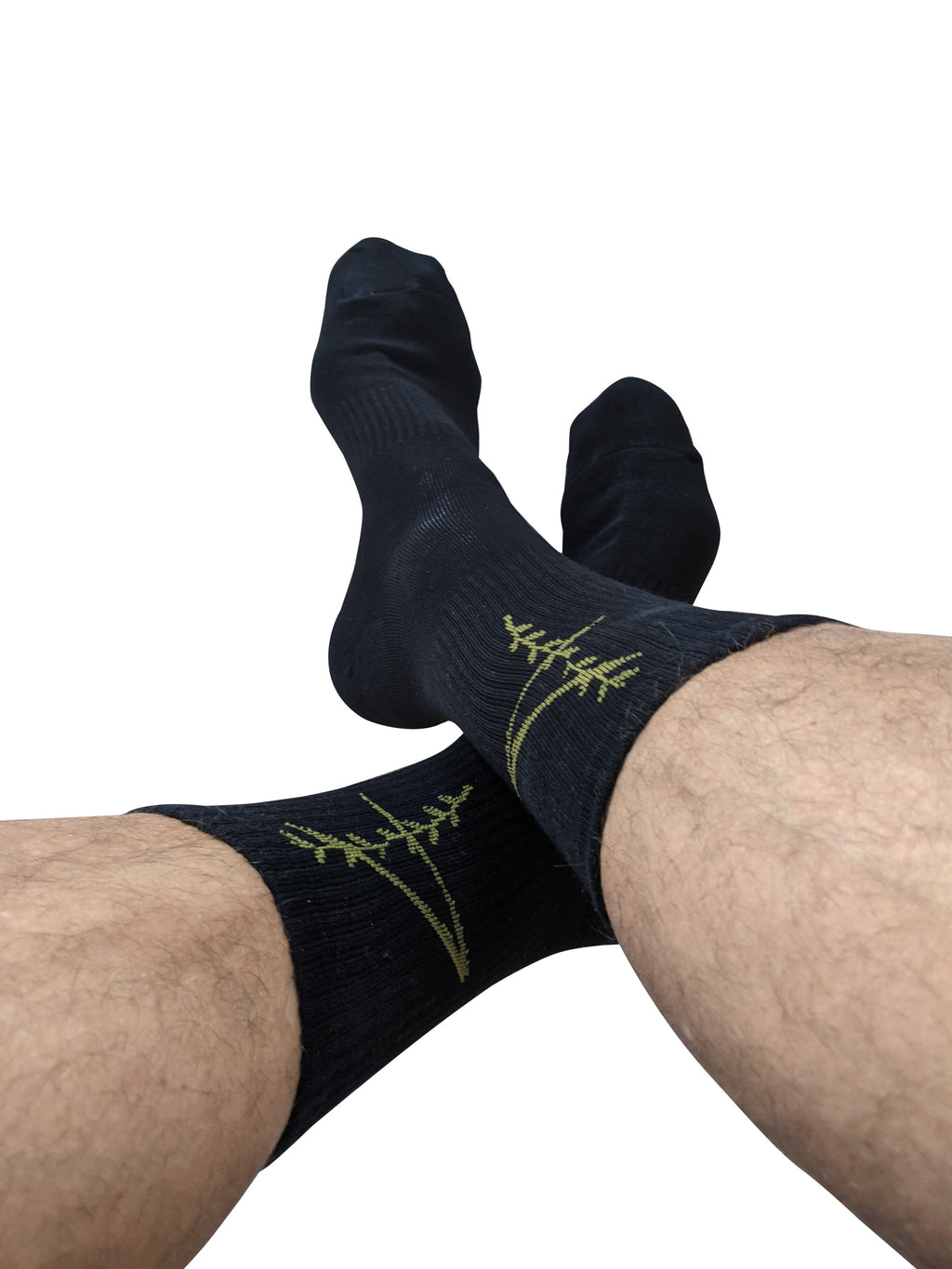 4 rth black sport socks featuring subtle green fern embroidery on the side for comfortable athletic use