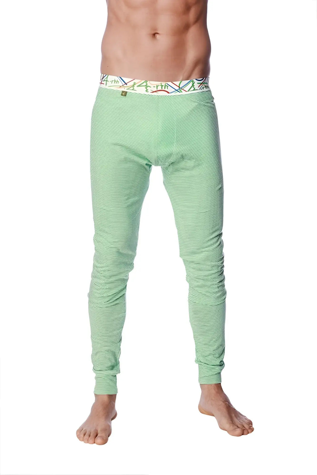 Light green striped men’s crosstrain thermal yoga pants with a colorful patterned waistband for active wear