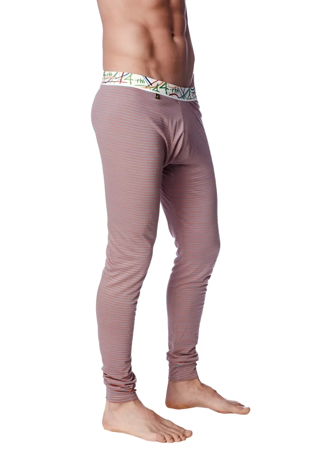 A pair of mauve ribbed knit tights with a patterned waistband from the crosstrain thermal yoga pant collection