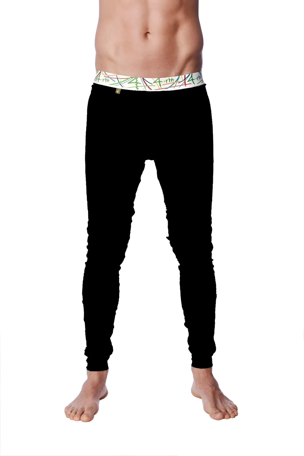 Black fitted crosstrain thermal yoga pant with colorful abstract patterned waistband for active wear