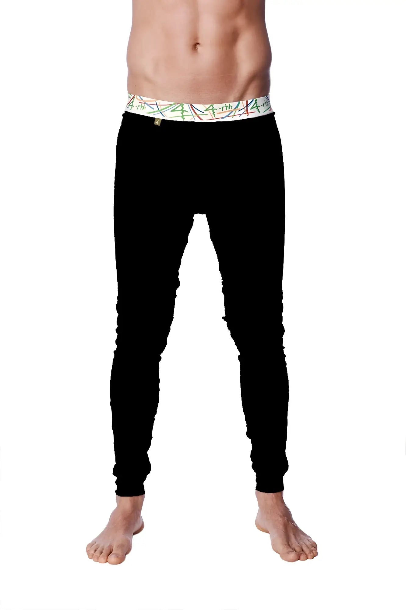 Black fitted crosstrain thermal yoga pant with colorful abstract patterned waistband for active wear