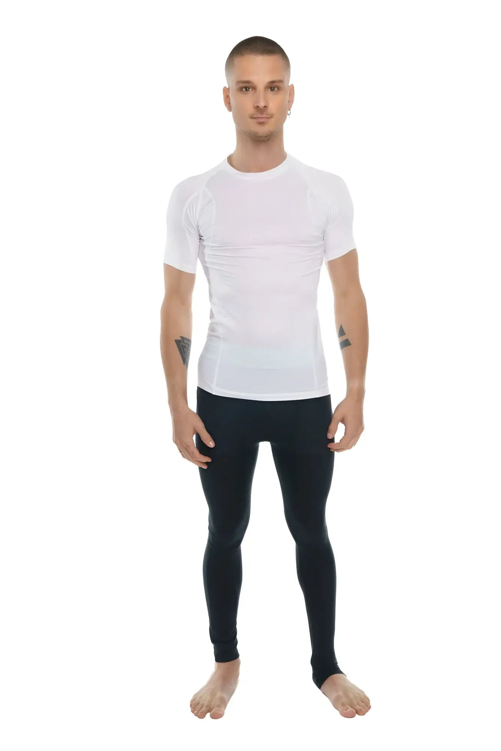 White short-sleeved designer raglan crew-neck compression shirt in arctic white with subtle ribbed texture