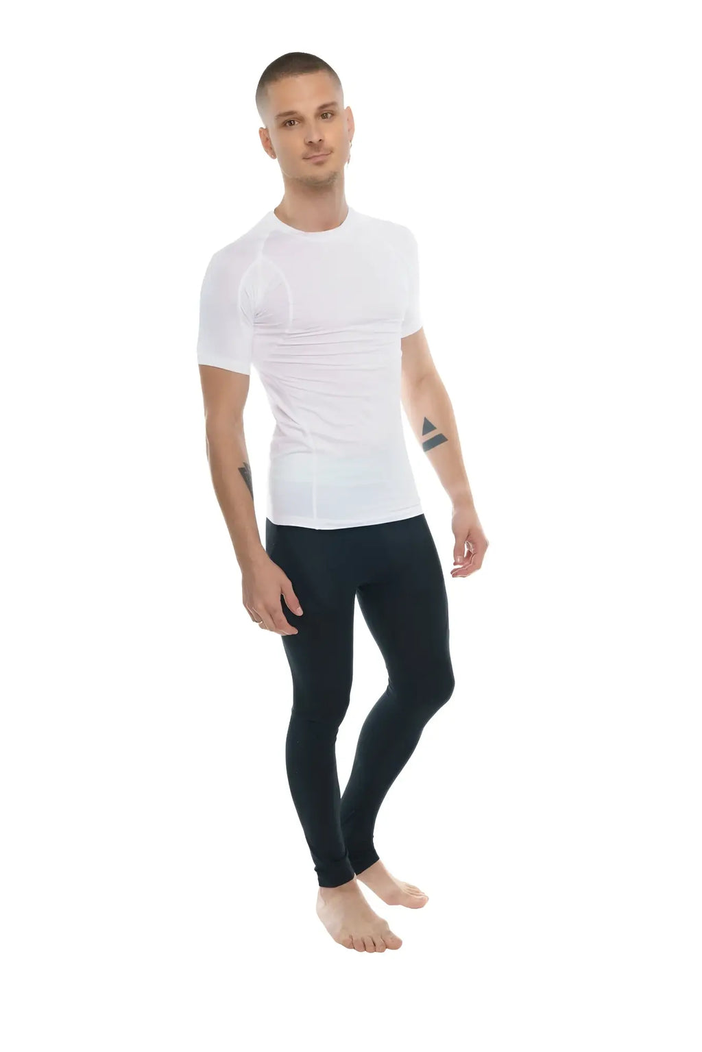Designer raglan crew-neck tee in arctic white featuring a white short-sleeved compression shirt with subtle ribbed texture
