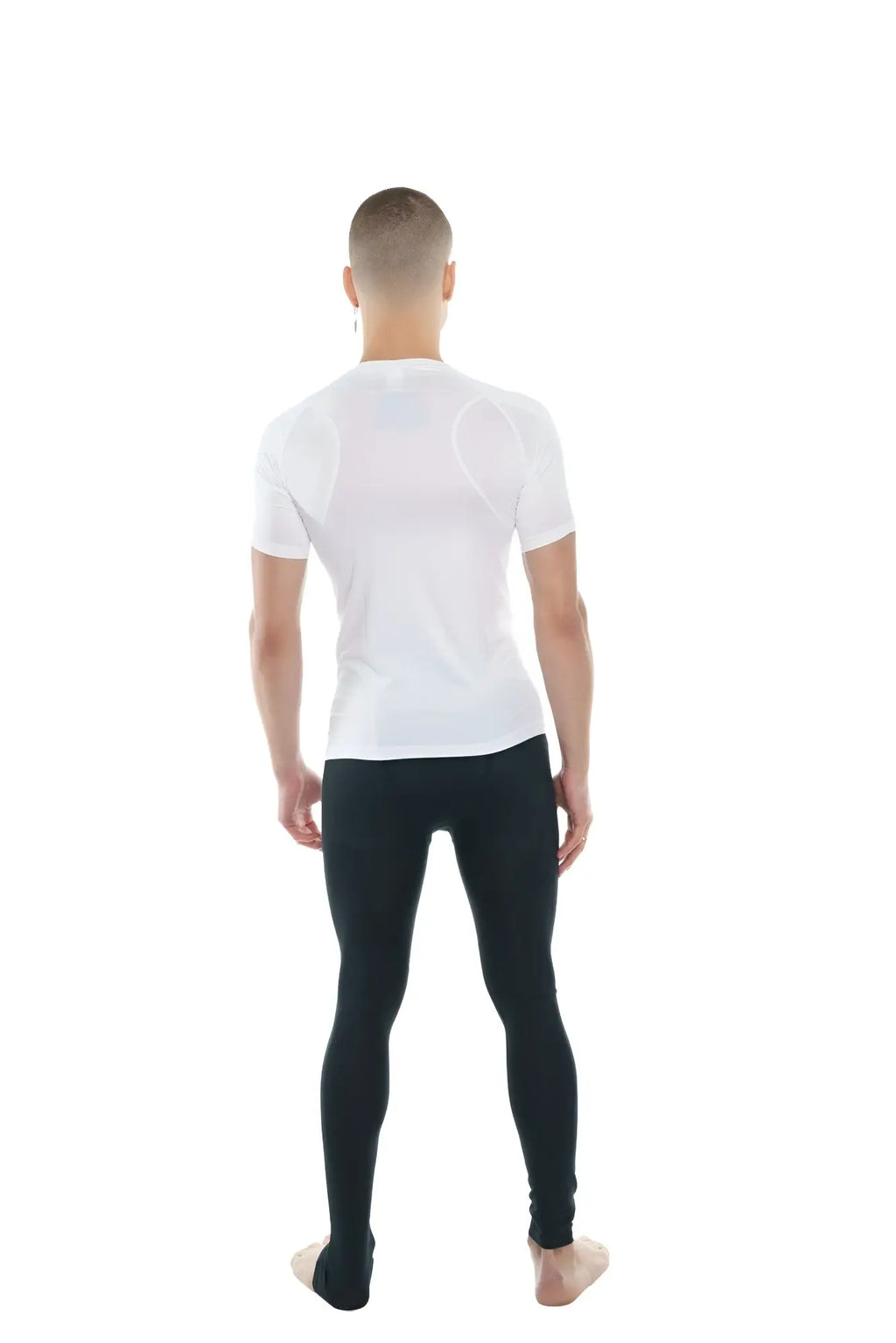 White short-sleeved designer raglan crew-neck tee with subtle mesh panels on shoulders and sides in arctic white