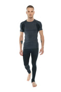 Dark gray performance raglan crew neck tee with black shoulder panels designed for active wear