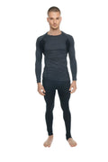 Black and charcoal gray long-sleeve designer raglan crew-neck compression athletic tee with black accent