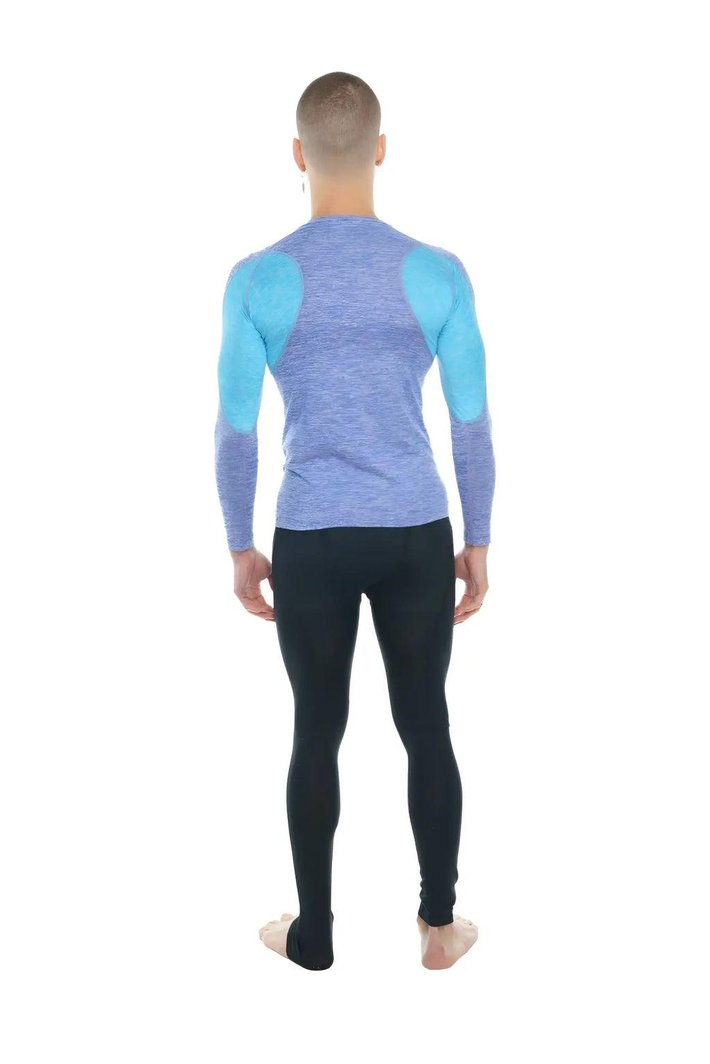 Designer raglan crew-neck tee long sleeve in lavender with coral accent made of textured heathered performance fabric
