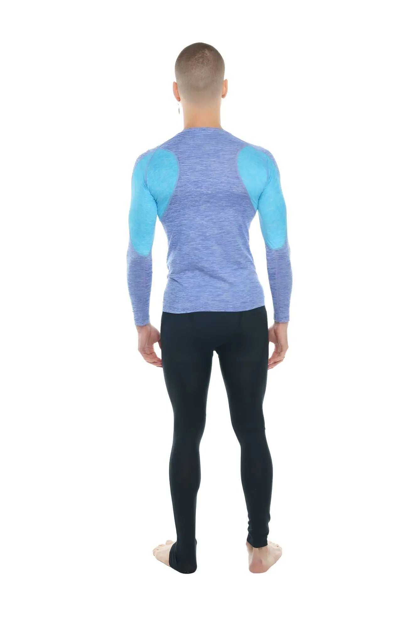 Designer raglan crew-neck tee long sleeve in lavender with coral accent made of textured heathered performance fabric