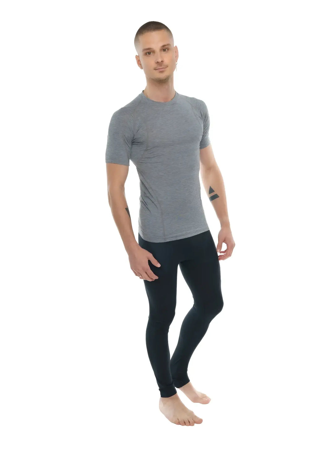 Gray short-sleeved designer raglan crew-neck athletic tee with subtle textured pattern in steel gray color
