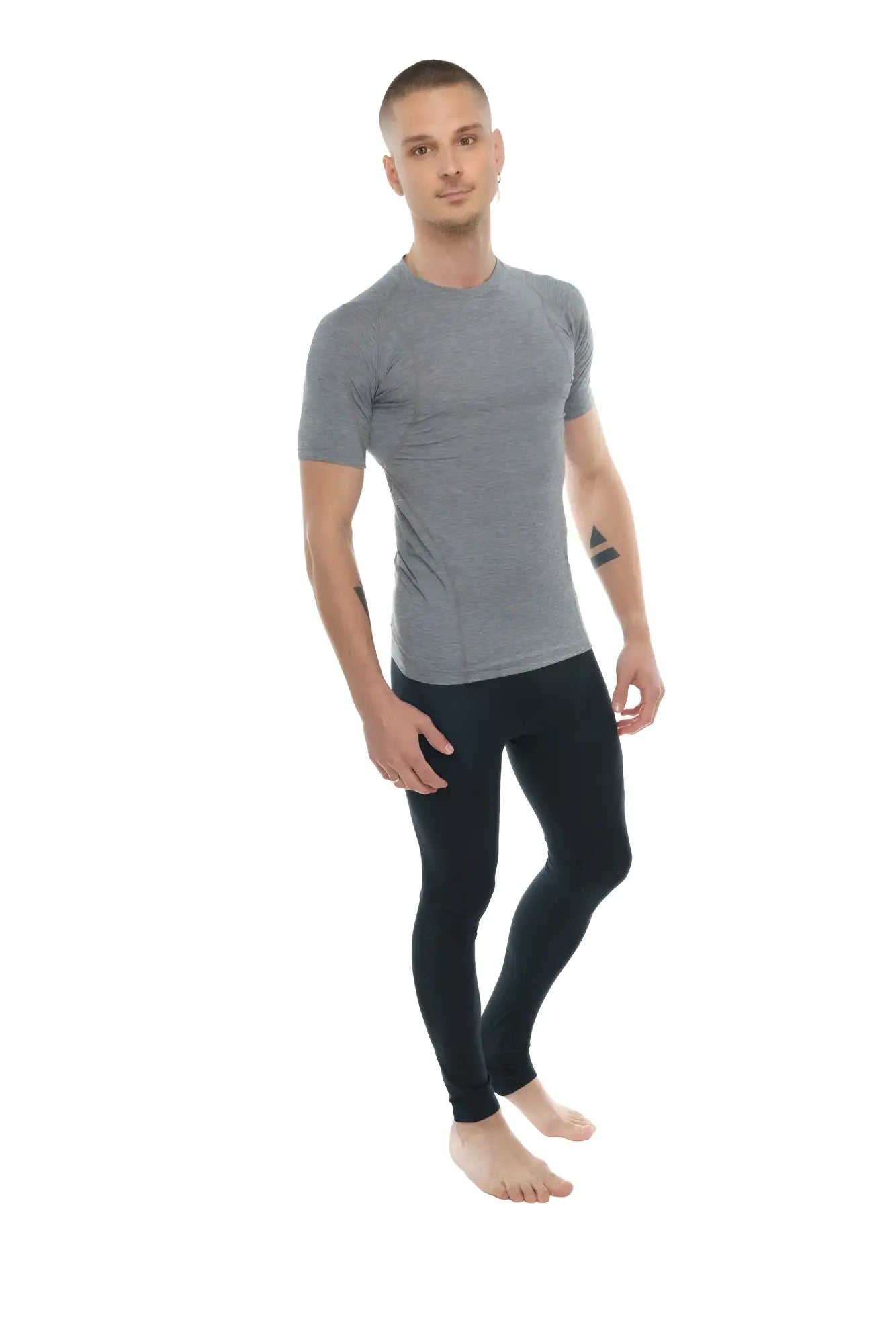 Gray short-sleeved designer raglan crew-neck athletic tee with subtle textured pattern in steel gray color