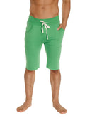 Eco-track short bamboo green athletic shorts with white drawstring waistband and side pockets made from bamboo fabric