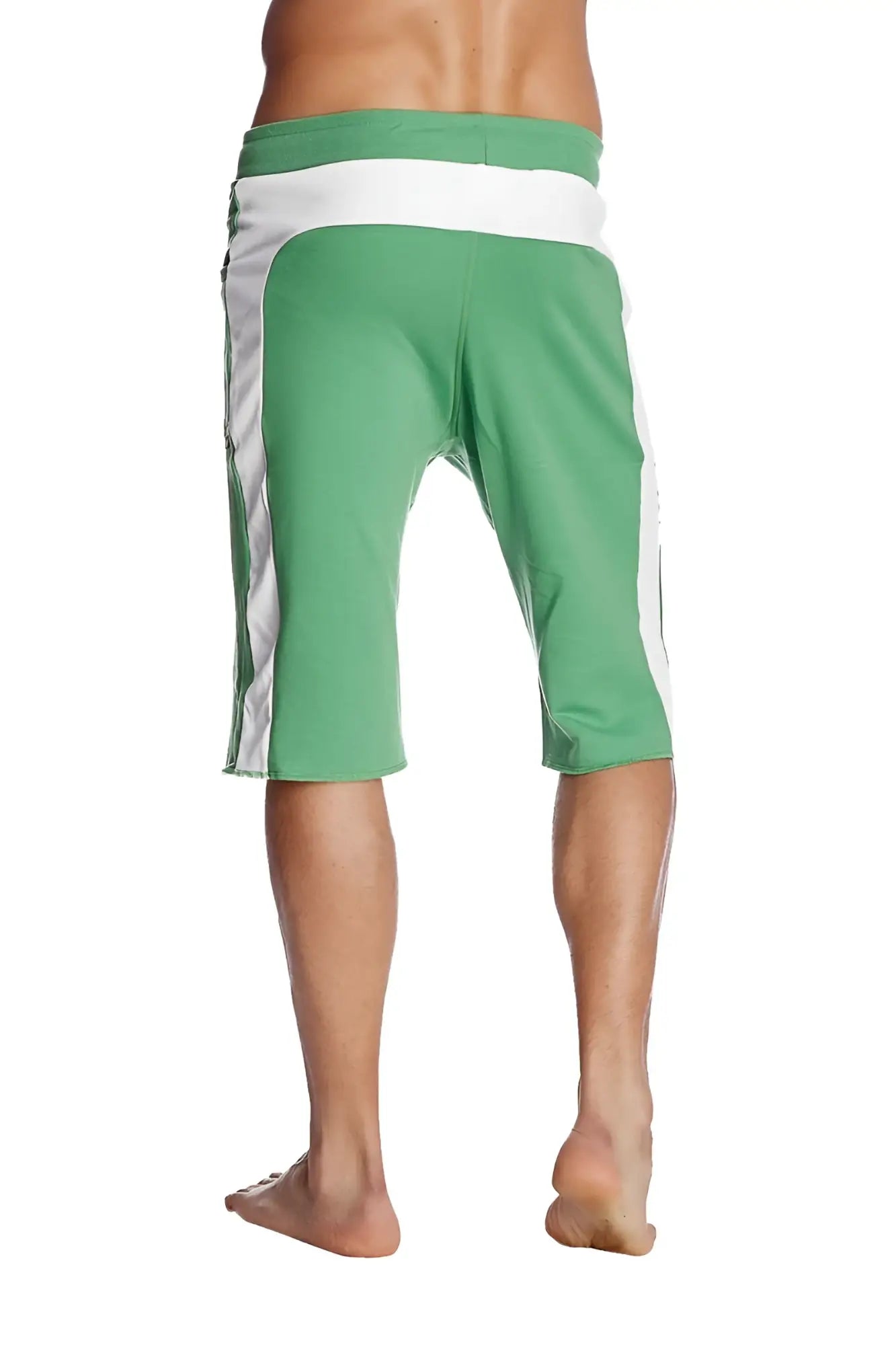 Eco-track short bamboo green with white side stripes and contrasting white waistband for athletic use