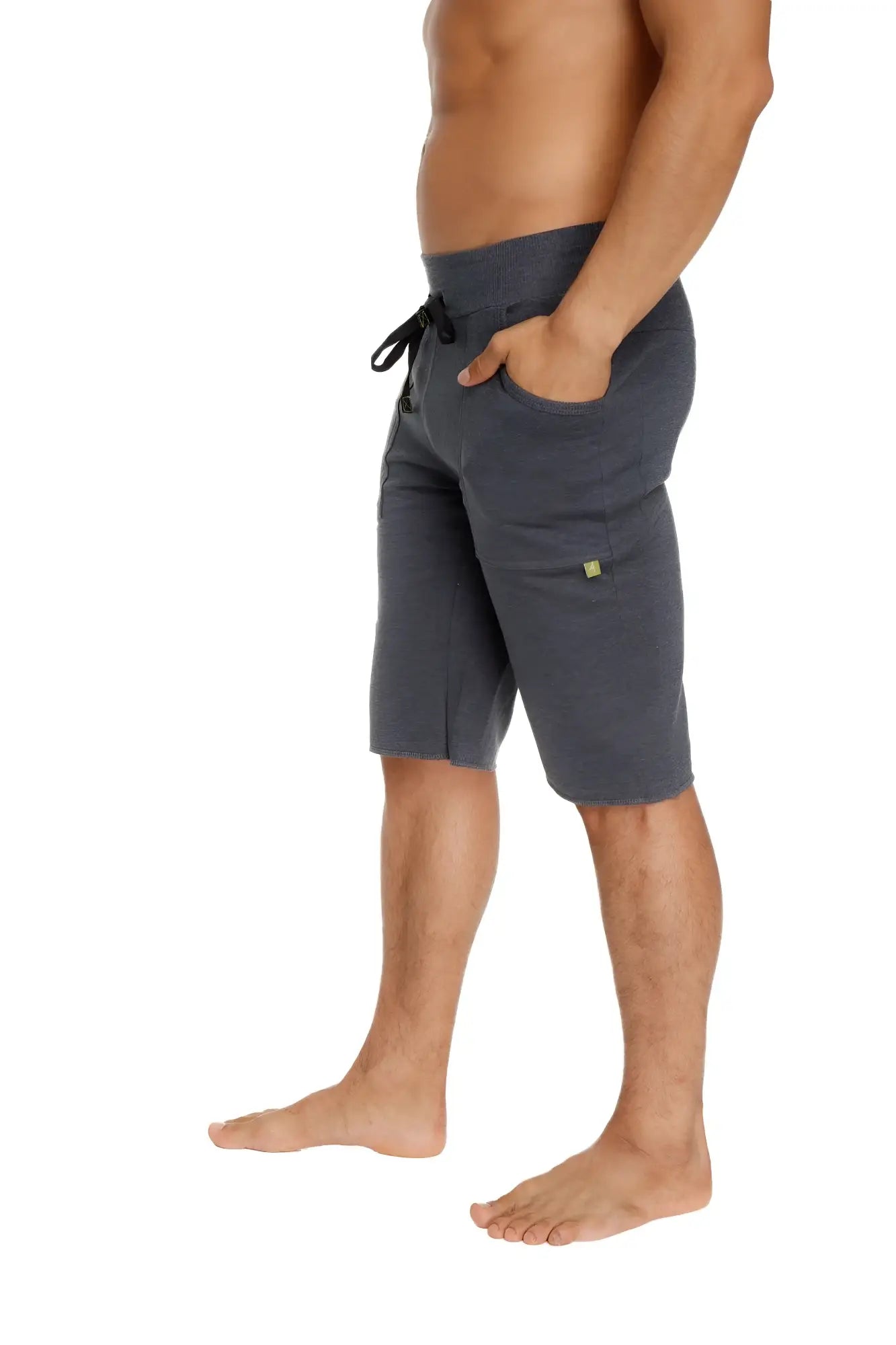 Eco-track short charcoal made of soft textured fabric with a drawstring waistband and side pockets