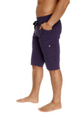 Eco-track short in eggplant purple with black drawstring waistband and side pockets made from eco-friendly fabric