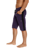Eco-track short eggplant with black side stripe featuring a drawstring waistband for athletic use