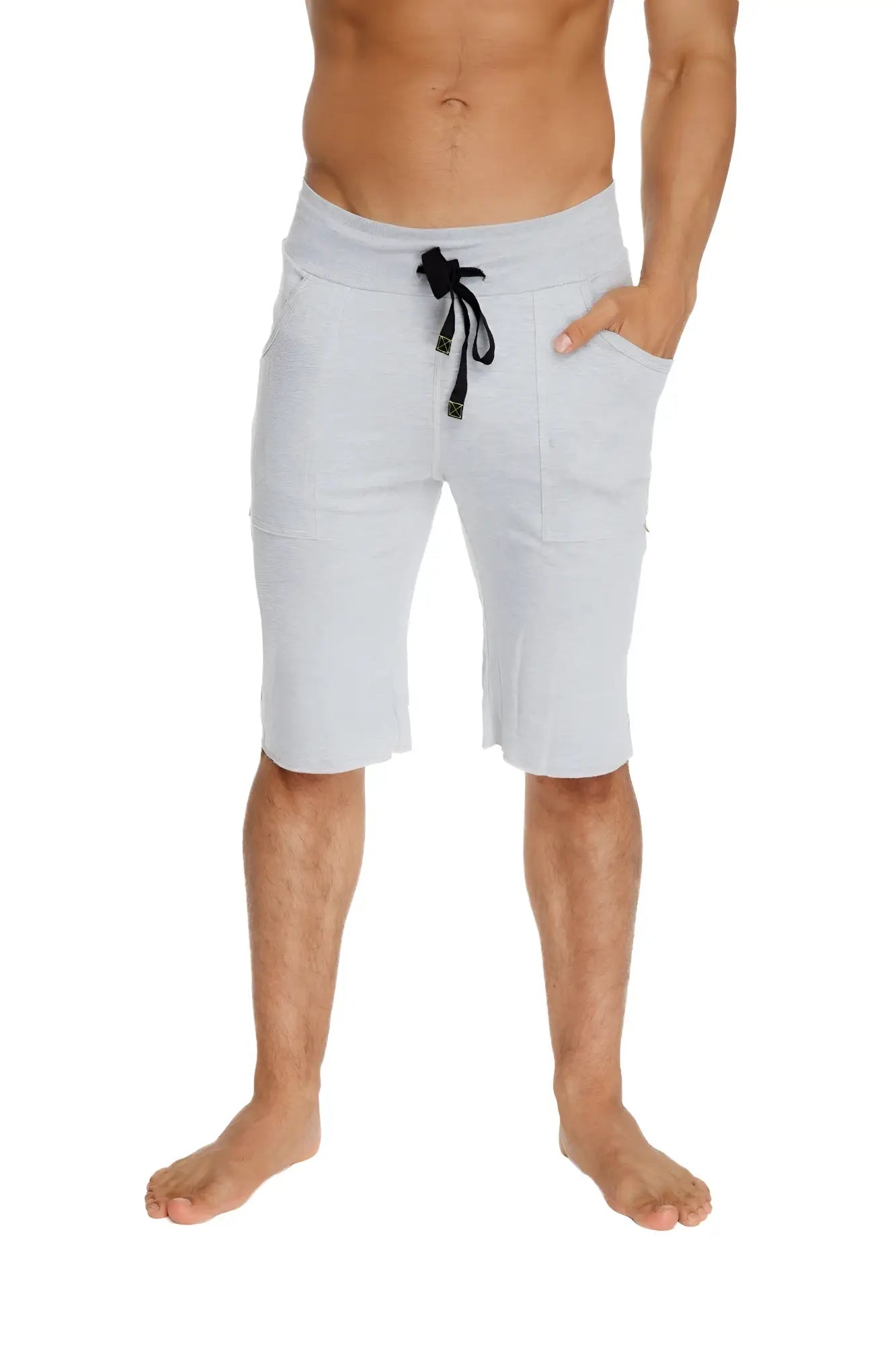 Eco-track short heather grey with black drawstring waistband soft textured lightweight shorts with two front pockets
