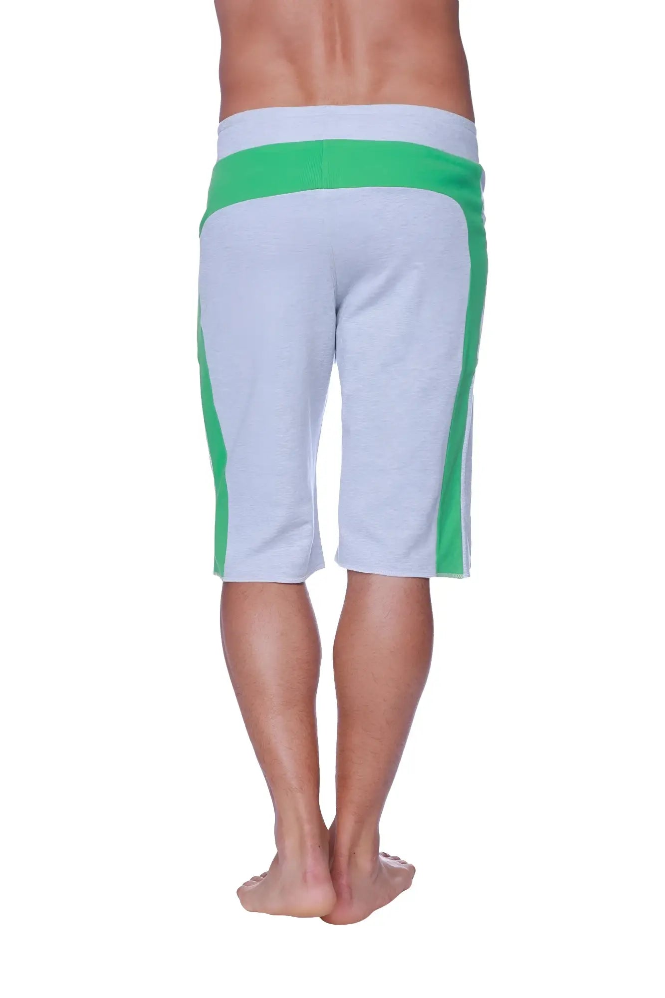 Eco-track short heather grey with green featuring ribbed waistband made from eco-friendly fabric for athletic use