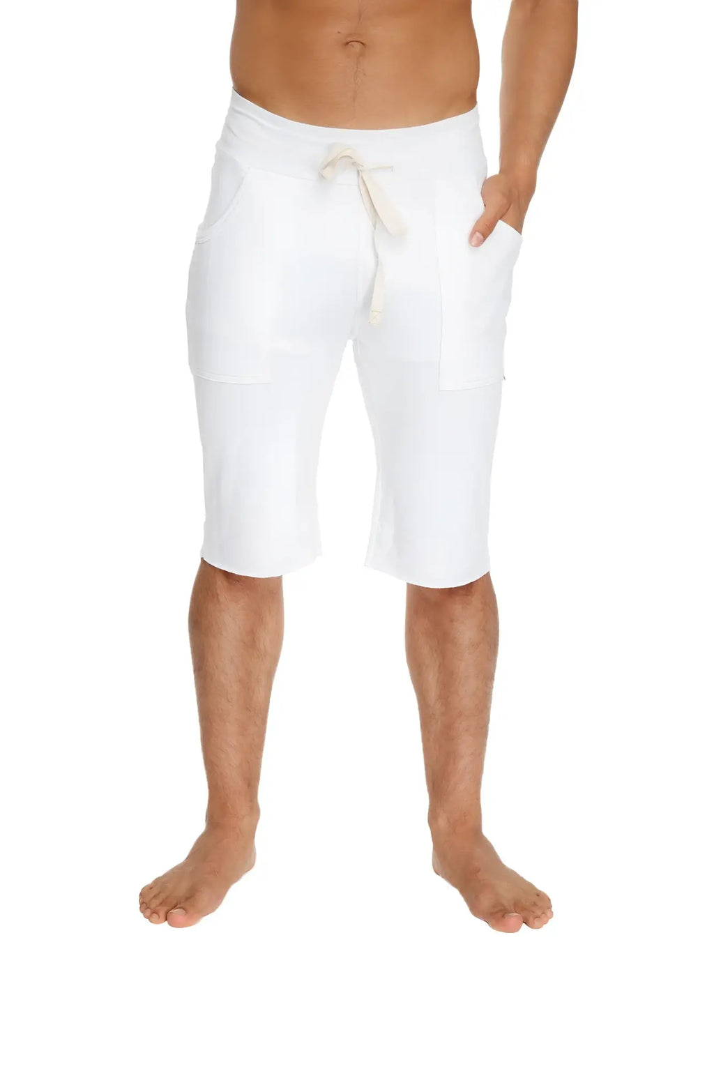 Eco-track short white cotton shorts with drawstring waist and two front pockets for comfortable casual wear