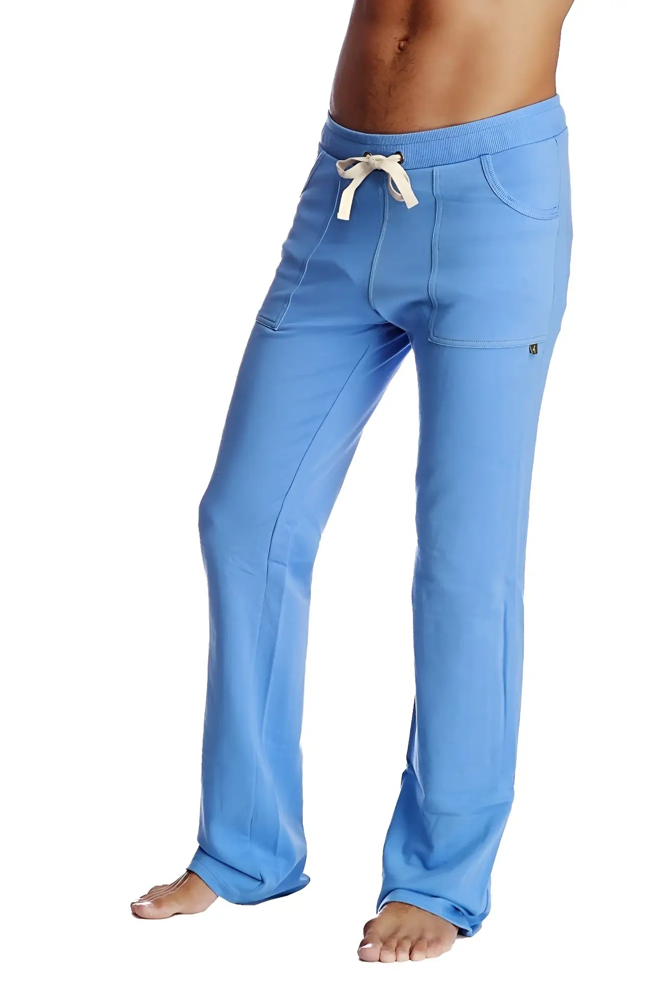 Light blue eco track and yoga sweat pant made of soft fabric with drawstring waist and side pockets for comfort