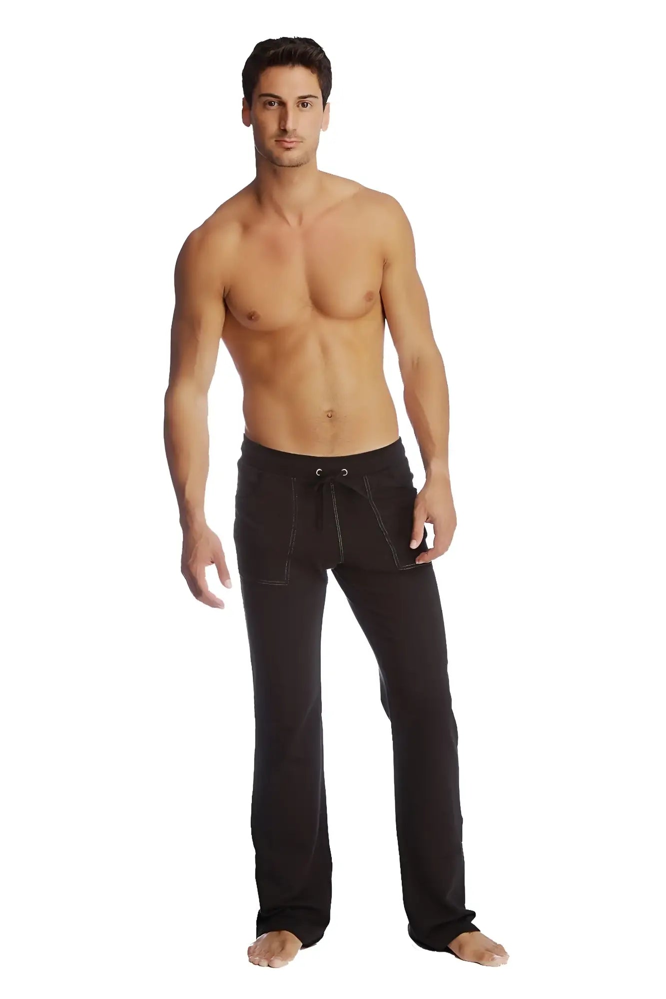 Eco-track and yoga sweat pant solid black black drawstring pants with subtle white stitching on seams and pockets