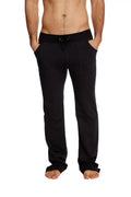 Black eco-track and yoga sweatpants with a relaxed fit drawstring waist and side pockets for comfort and style