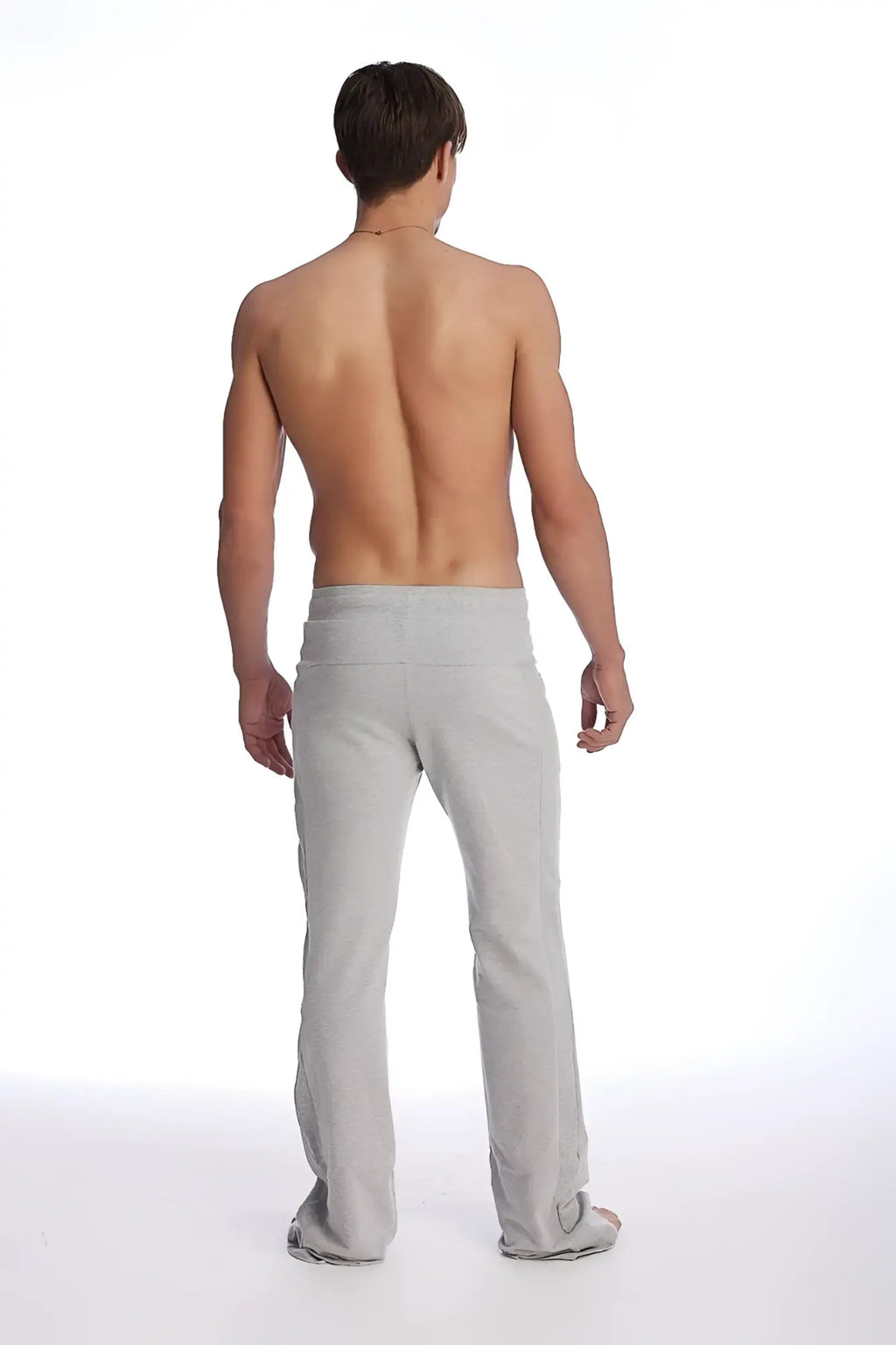 Light gray soft fabric eco-track and yoga sweat pant with high waistband and relaxed fit in solid heather grey