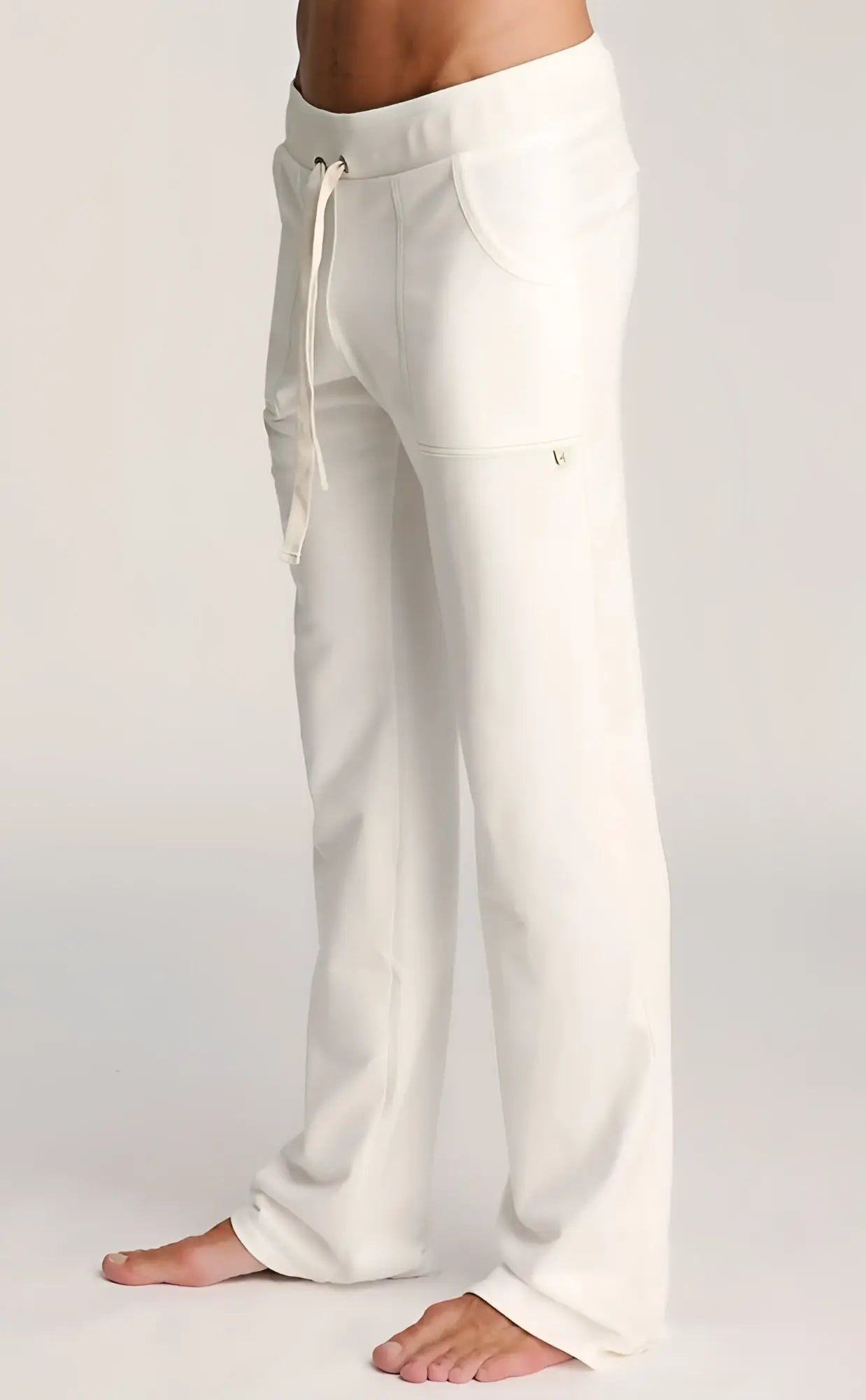 White soft cotton eco-track and yoga sweat pant joggers with drawstring waistband and side pockets