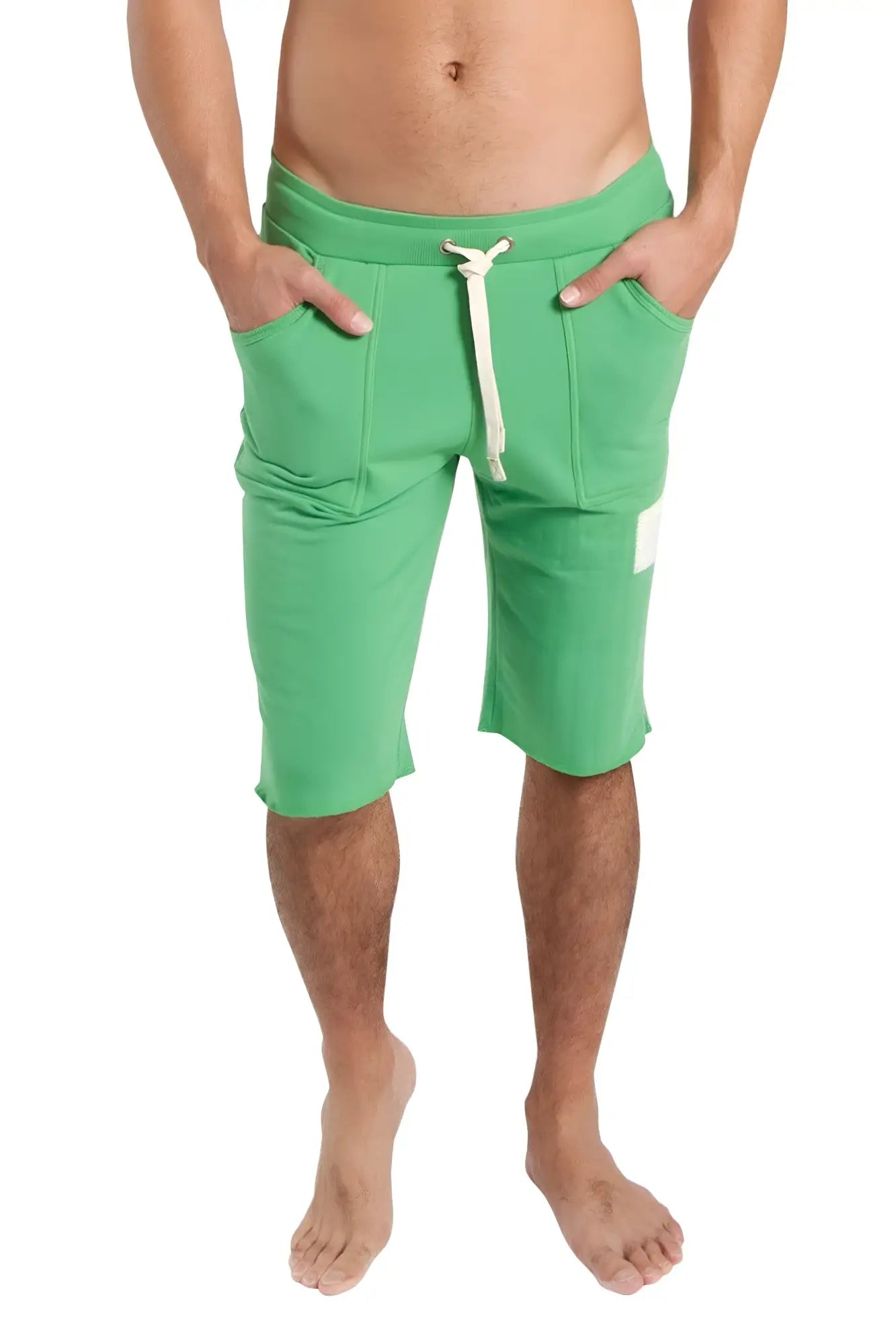 Green edge eco-track athletic shorts made from bamboo with white drawstring and side pockets