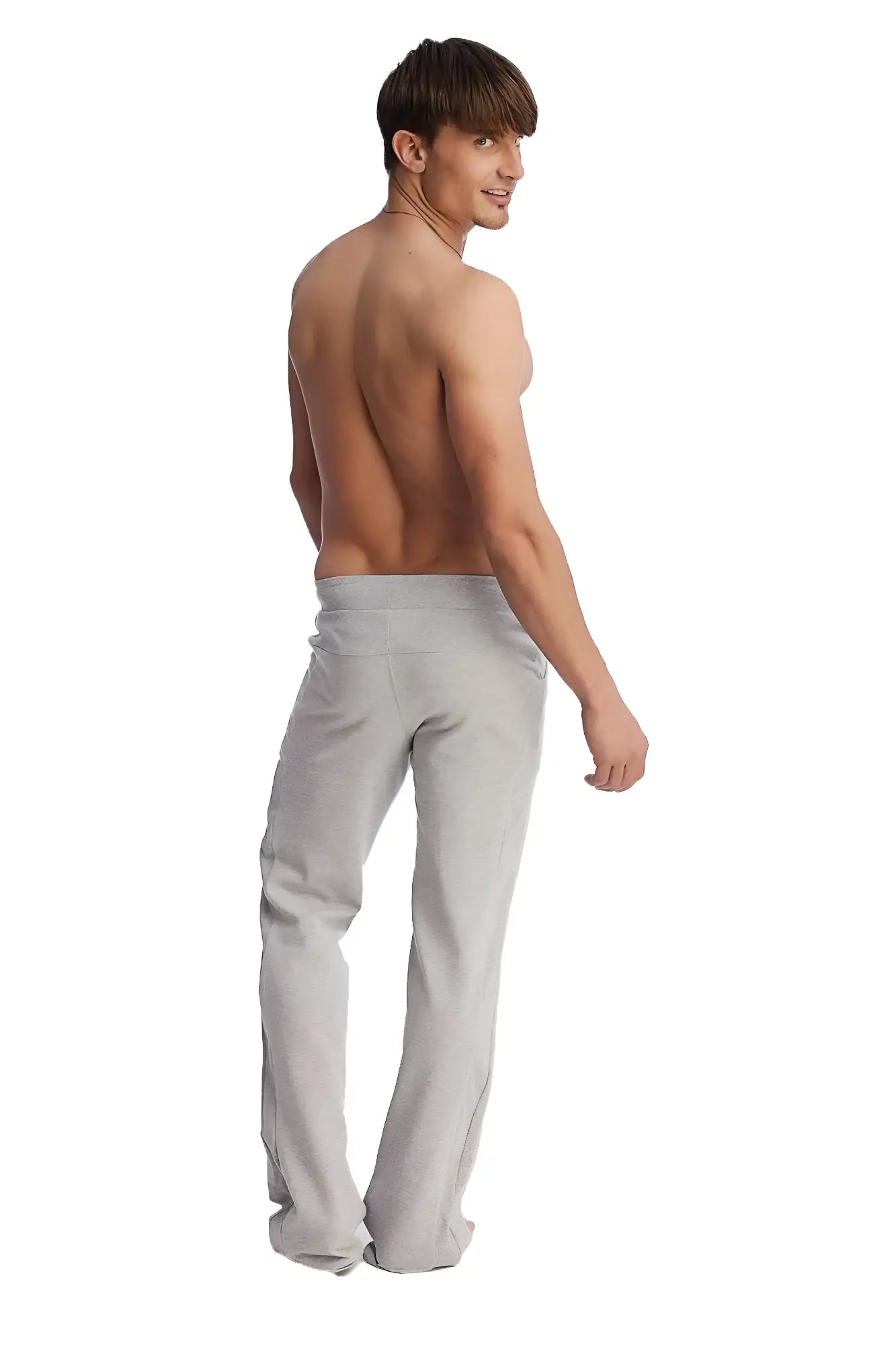 Light gray edge eco track and yoga sweat pant with soft texture relaxed fit and subtle side seam detailing